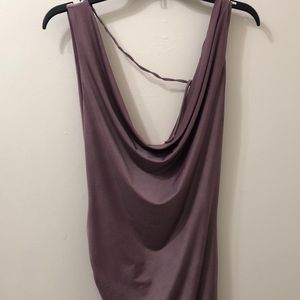 Lavender satin scoop neck, low back ruched mini